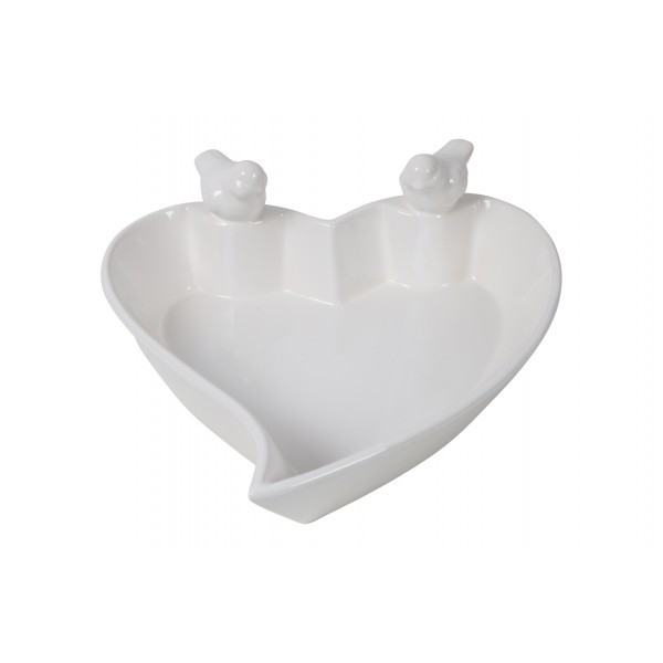 Keramické pítko pro ptáky ve tvaru srdce Tilda L – bílé 24,5 cm