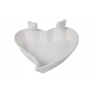 Keramické pítko pro ptáky ve tvaru srdce Tilda L – bílé 24,5 cm