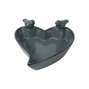 Keramické pítko pro ptáky ve tvaru srdce Tilda S – modré 20 cm