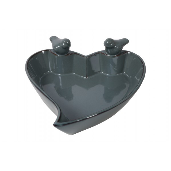 Keramické pítko pro ptáky ve tvaru srdce Tilda L – modré 24,5 cm
