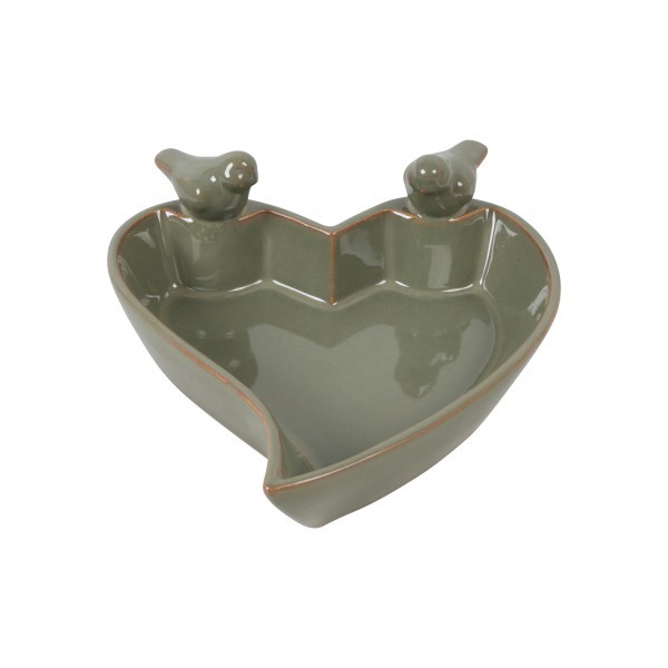 Keramické pítko pro ptáky ve tvaru srdce Tilda S – zelené 20 cm
