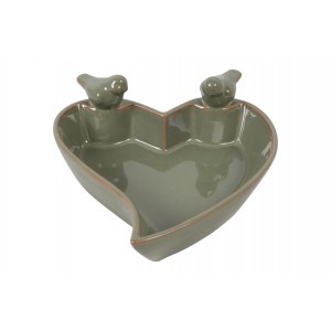Keramické pítko pro ptáky ve tvaru srdce Tilda S – zelené 20 cm