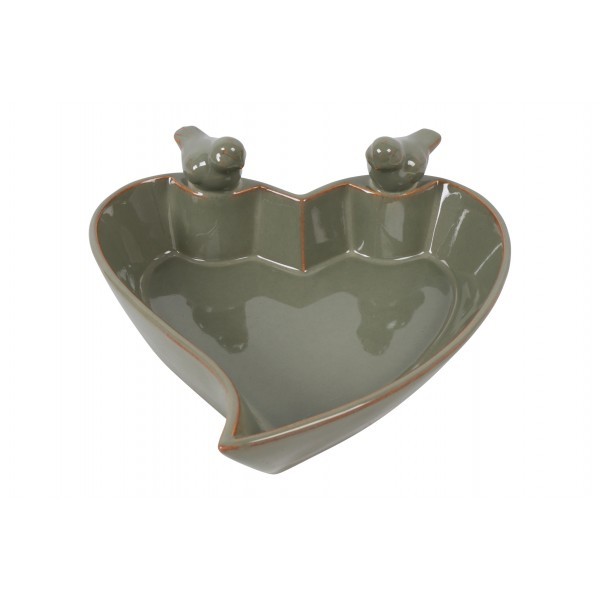 Keramické pítko pro ptáky ve tvaru srdce Tilda L – zelené 24,5 cm