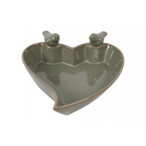 Keramické pítko pro ptáky ve tvaru srdce Tilda L – zelené 24,5 cm