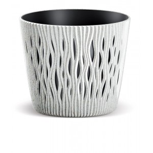 Plastový květináč SANDY ROUND ECO WOOD 12,8 cm – bílá ECO