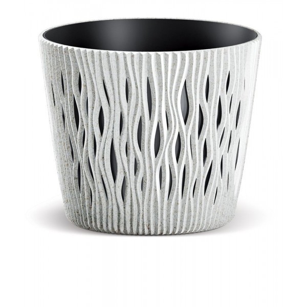 Plastový květináč SANDY ROUND ECO WOOD 18,9 cm – bílá ECO