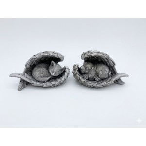 Polyresinová kočka/pes v křídlech – 12 × 6 cm, šedá, sada 4ks