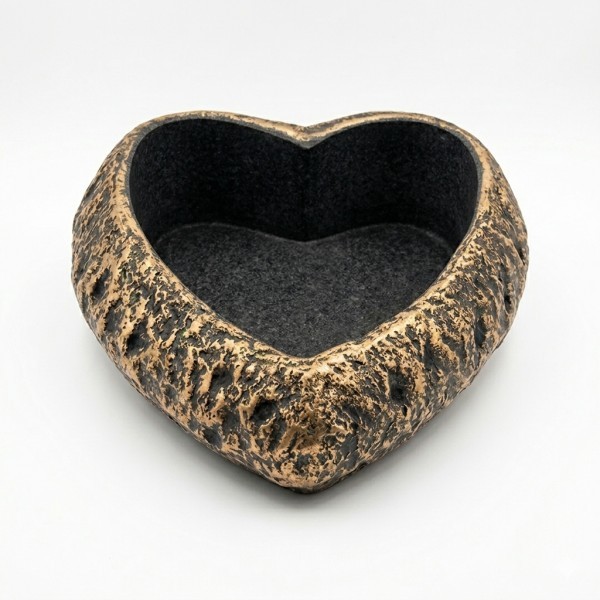 Květináč srdce, zlatý cement - 20 × 20,5 × 8 cm