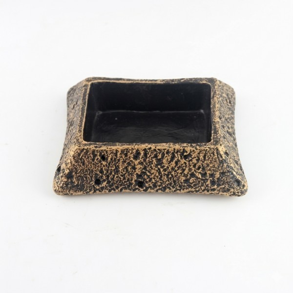 Květináč hranatý nízký – zlatý cement, 20 × 15,5 × 5,5 cm