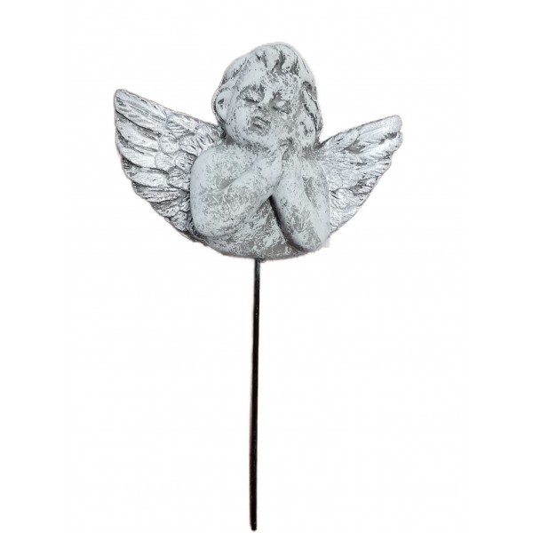 Zápich anděl, sada 2 ks,  šedostříbrný cement - 10 × 3 × 17,5 cm