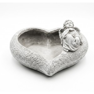 Květináč srdce/anděl, šedý cement - 20 × 17 × 8,5 cm