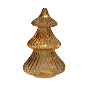 Skleněný vánoční stromeček s LED – jantarová 20,5 cm