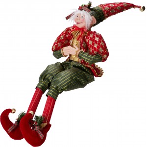 Vánoční sedící elf – 65 cm, s pohyblivými končetinami