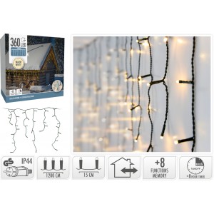 LED světelný závěs rampouchy – 360 teplých bílých LED, IP44
