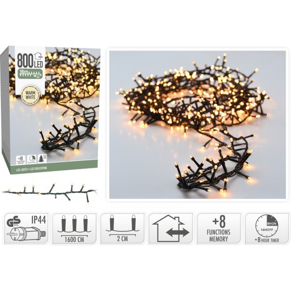 Vánoční LED světelný řetěz – had, 800 LED, 16 m, teplá bílá
