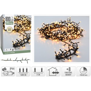 Vánoční LED světelný řetěz – had, 800 LED, 16 m, teplá bílá