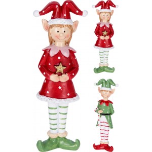 Vánoční stojící elf z polyresinu 17 cm – chlapec a dívka, sada 2ks