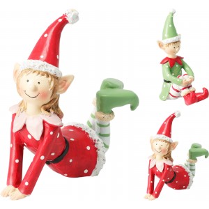Vánoční sedící elf z polyresinu 12 cm – chlapec a dívka, sada 2ks