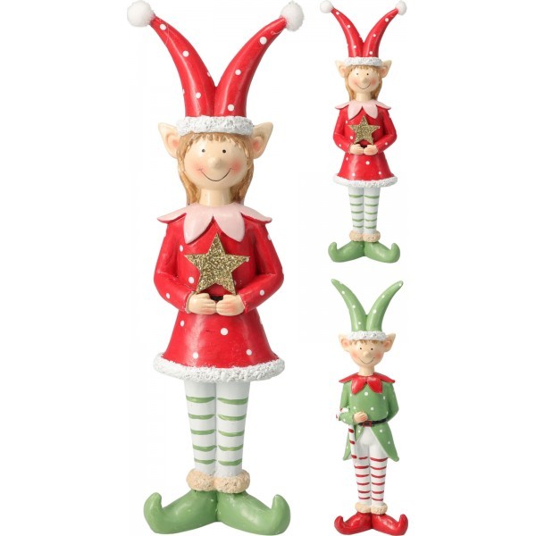 Vánoční stojící elf z polyresinu 24 cm – chlapec a dívka, sada 2ks