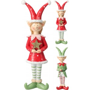 Vánoční stojící elf z polyresinu 24 cm – chlapec a dívka, sada 2ks