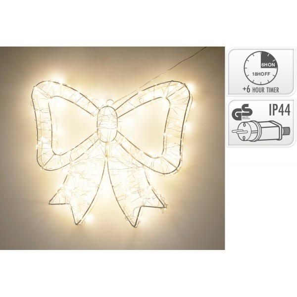 Dekorativní LED mašle z kovového drátu 38 x 33 cm – 500 teplých bílých LED