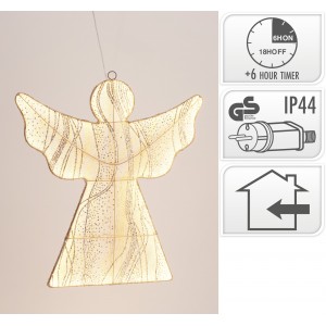 Dekorativní LED závěsný anděl s třpytivou textilií 43 x 48 cm, 236 LED