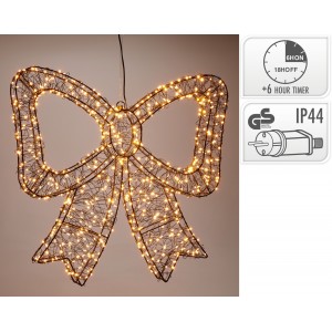 Dekorativní LED mašle z kovového drátu, 38 x 33 cm, IP44, 500 LED, teplé bílé světlo