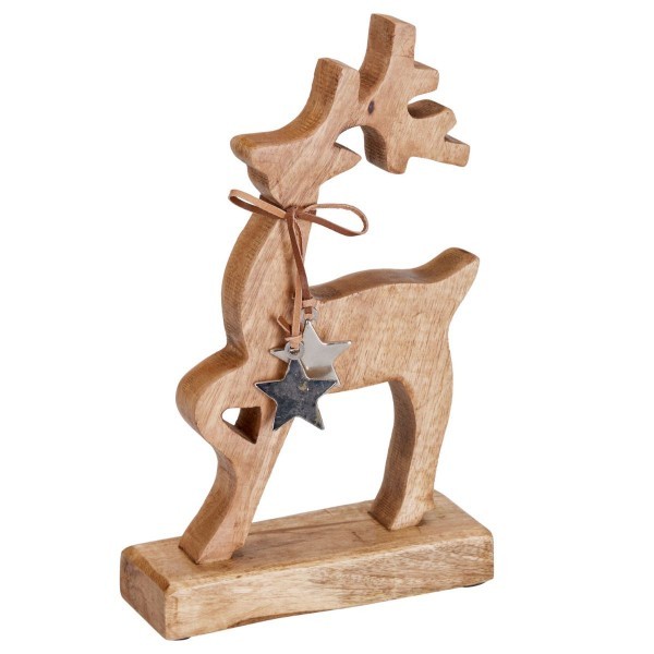 Dekorativní dřevěný sob s hvězdičkou A, 26 cm