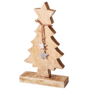 Dřevěný vánoční stromek s kovovými hvězdičkami A, 30 cm