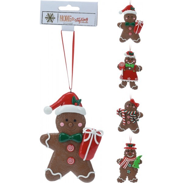 Závěsný perníček polyresin 12,3 cm, sada 4 ks, mix