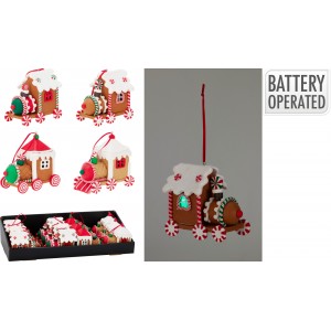 Závěsná LED lokomotiva perníček - polyresin, 10 cm, sada 4 ks, mix