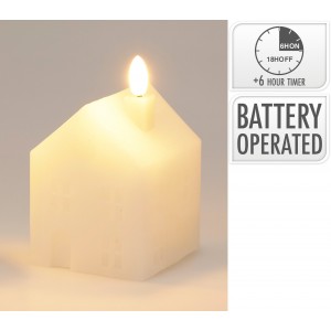 LED svíčka bílý domeček 8 cm – sada 4 ks, teplé bílé světlo, časovač