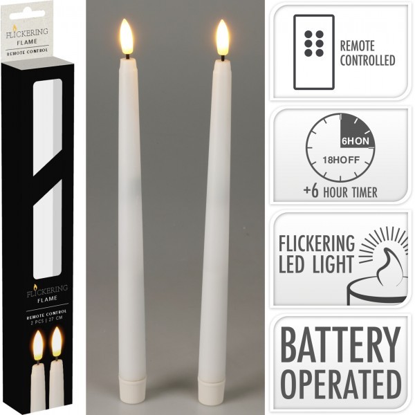 Sada 2 ks LED stolních svíček 27 cm, bílá, časovač