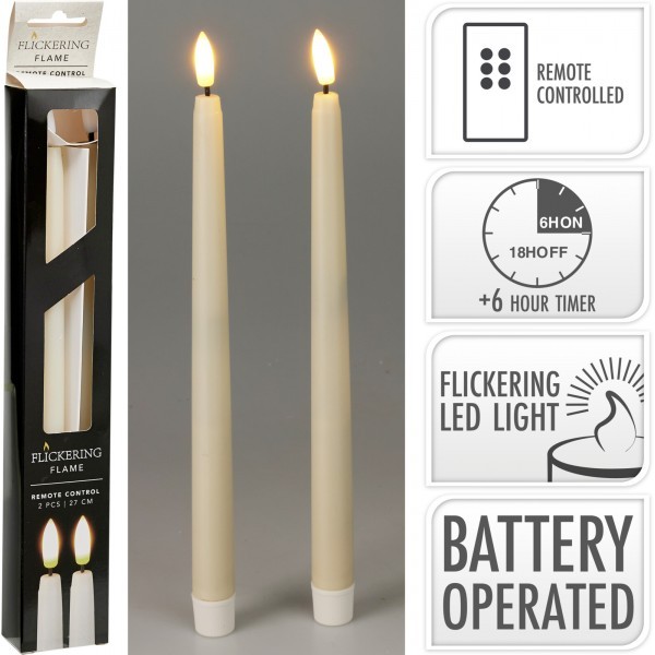 Sada 2 ks LED stolních svíček 27 cm, slonovinová, časovač