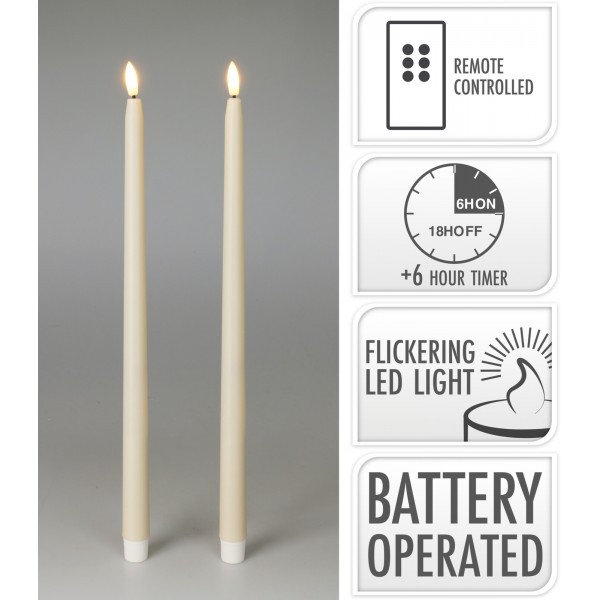 Sada 2 ks LED stolních svíček 38 cm, slonovinová, časovač