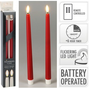 Sada 2 ks LED stolních svíček 27 cm, červená, časovač