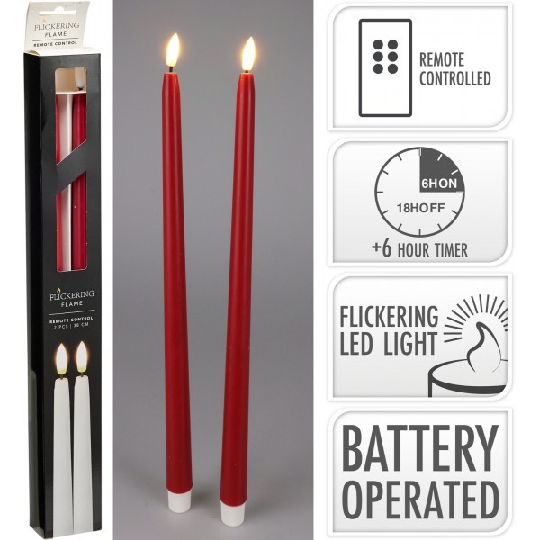 Sada 2 ks LED stolních svíček 38 cm, červená, časovač