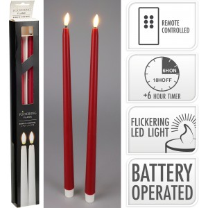 Sada 2 ks LED stolních svíček 38 cm, červená, časovač