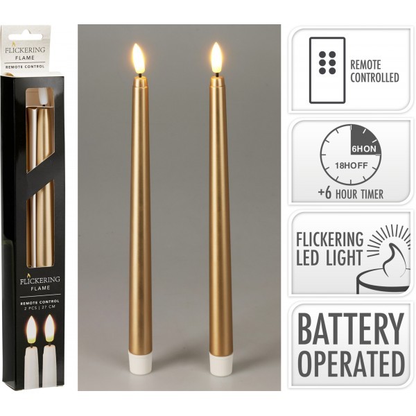 Sada 2 ks LED stolních svíček, 27 cm, zlaté, časovač
