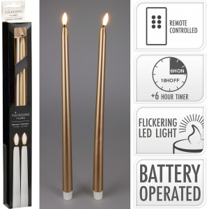 Sada 2 ks LED stolních svíček, 43,5 cm, zlaté, časovač