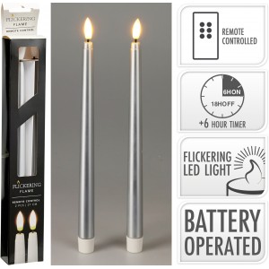 Sada 2 ks LED stolních svíček 27 cm, stříbrná, časovač