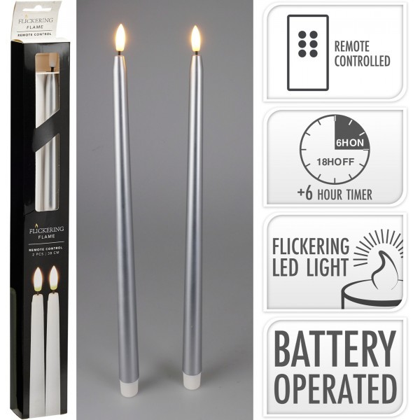 Sada 2 ks LED stolních svíček 43 cm, stříbrná, časovač