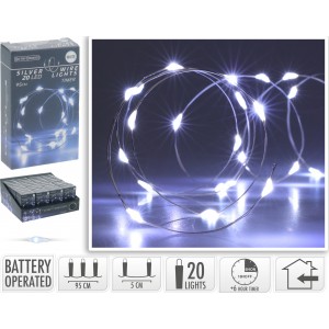 Vánoční osvětlení 20 LED, 95 cm, bílé světlo, časovač, interiér