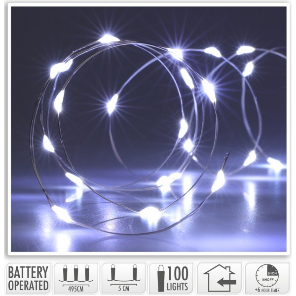 Vánoční osvětlení 100 LED, 495 cm, bílé světlo, časovač, interiér 