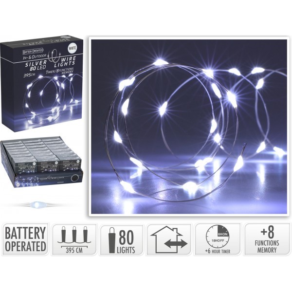 Vánoční osvětlení 80 LED, 395 cm, bílé světlo, časovač, IP44