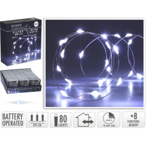 Vánoční osvětlení 80 LED, 395 cm, bílé světlo, časovač, IP44