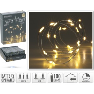 Vánoční osvětlení 100 LED, 495 cm, teplé bílé světlo, časovač, interiér 