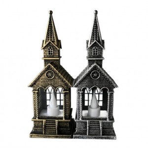 Plastová lucerna „Kostelíček“ sada 4 ks zlatá/stříbrná, LED, 5,5 × 5 × 16,5 cm