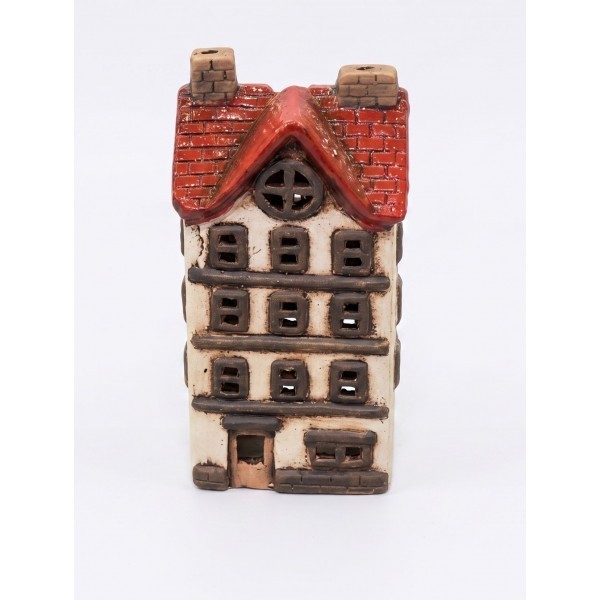 Keramický domeček na čajovou svíčku béžový, 11,6 × 10 × 22,5 cm