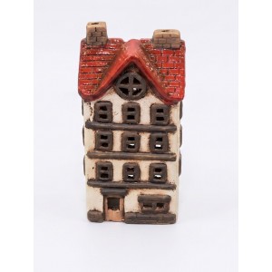 Keramický domeček na čajovou svíčku béžový, 11,6 × 10 × 22,5 cm